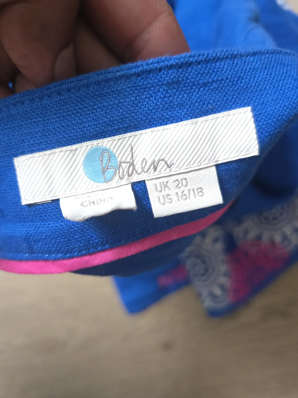 Boden Blue Mini Wrap Skirt with Pink  And White Embroidery Floral Border.